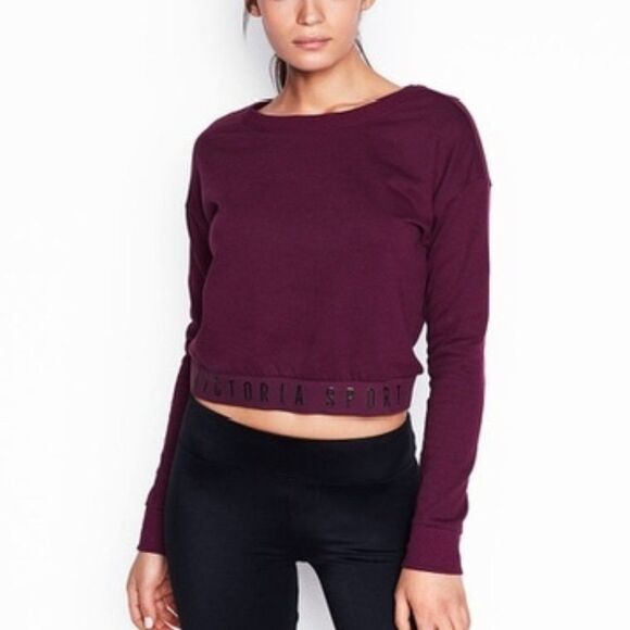 Small VICTORIAS SECRET SPORT Maroon Red crop sweater sweatshirt top - Picture 1 of 3